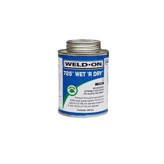 Weld-On Wet 'R Dry ABS & PVC Fast Dry Plastic Pipe Cement - 240ml